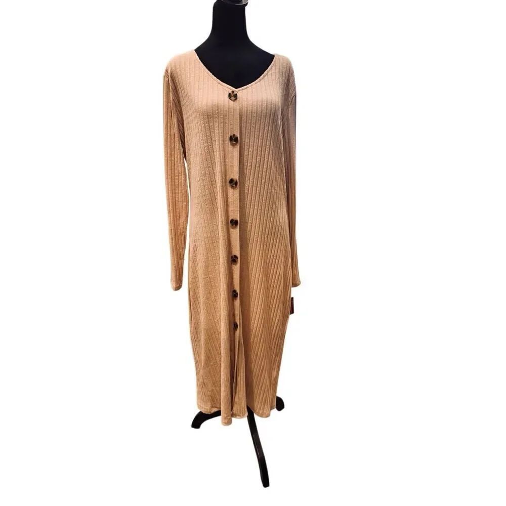 SO® Ribbed Button-Front Midi Dress – Size XL – NWT